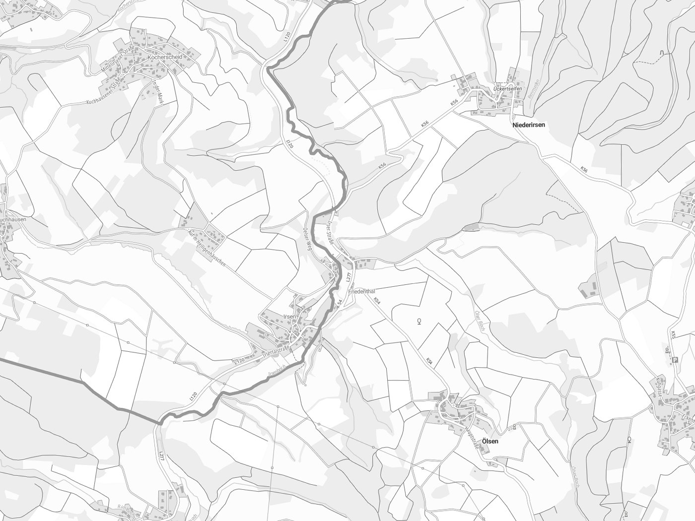 Kartenausschnitt Niederirsen mit Gewässern