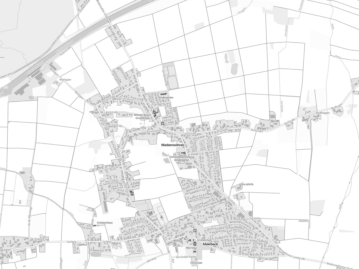 Kartenausschnitt Niedernwöhren mit Gewässern
