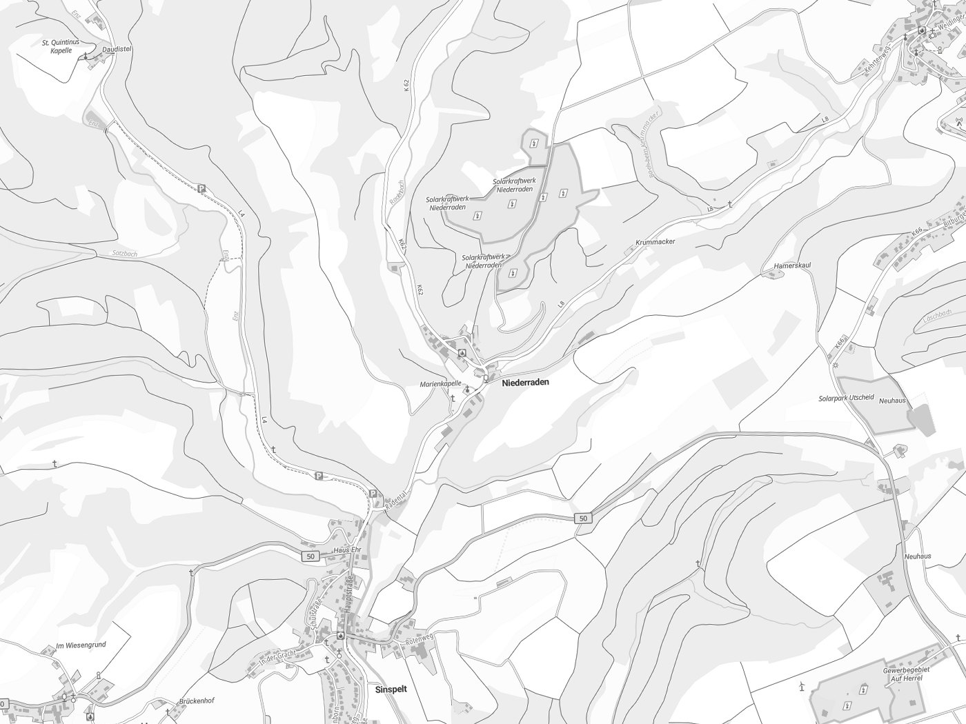 Kartenausschnitt Niederraden mit Gewässern