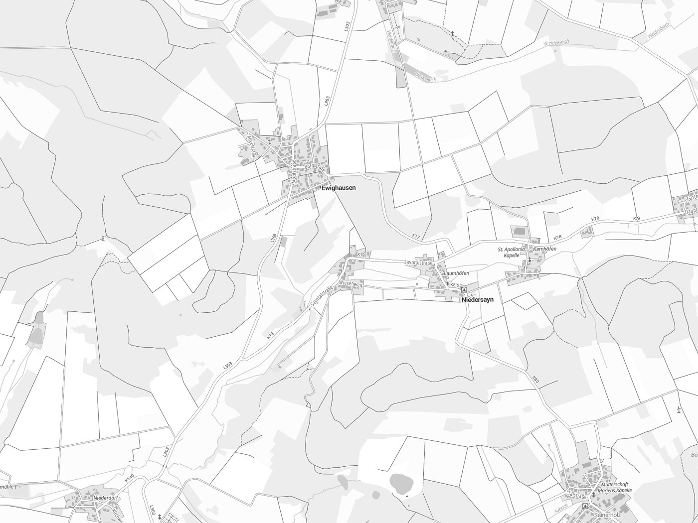 Kartenausschnitt Niedersayn mit Gewässern