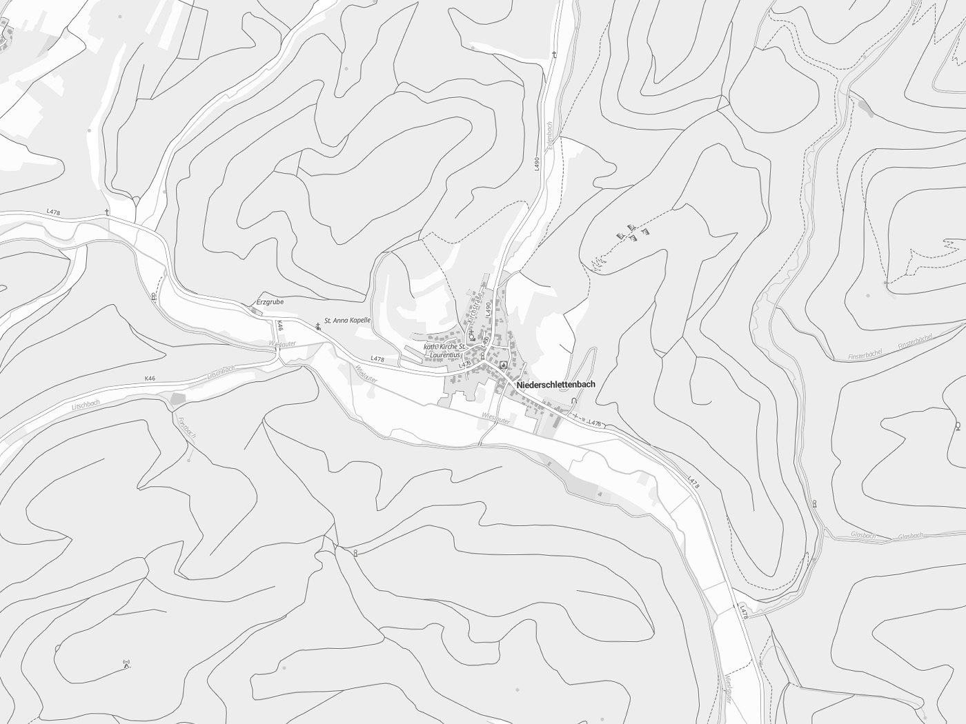 Kartenausschnitt Niederschlettenbach mit Gewässern