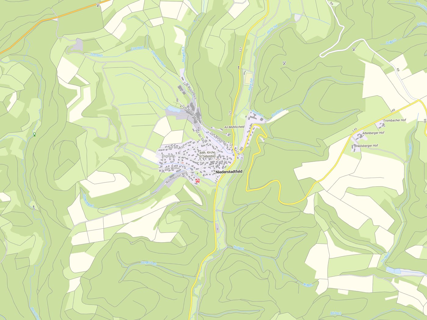 Kartenausschnitt Niederstadtfeld mit Gewässern