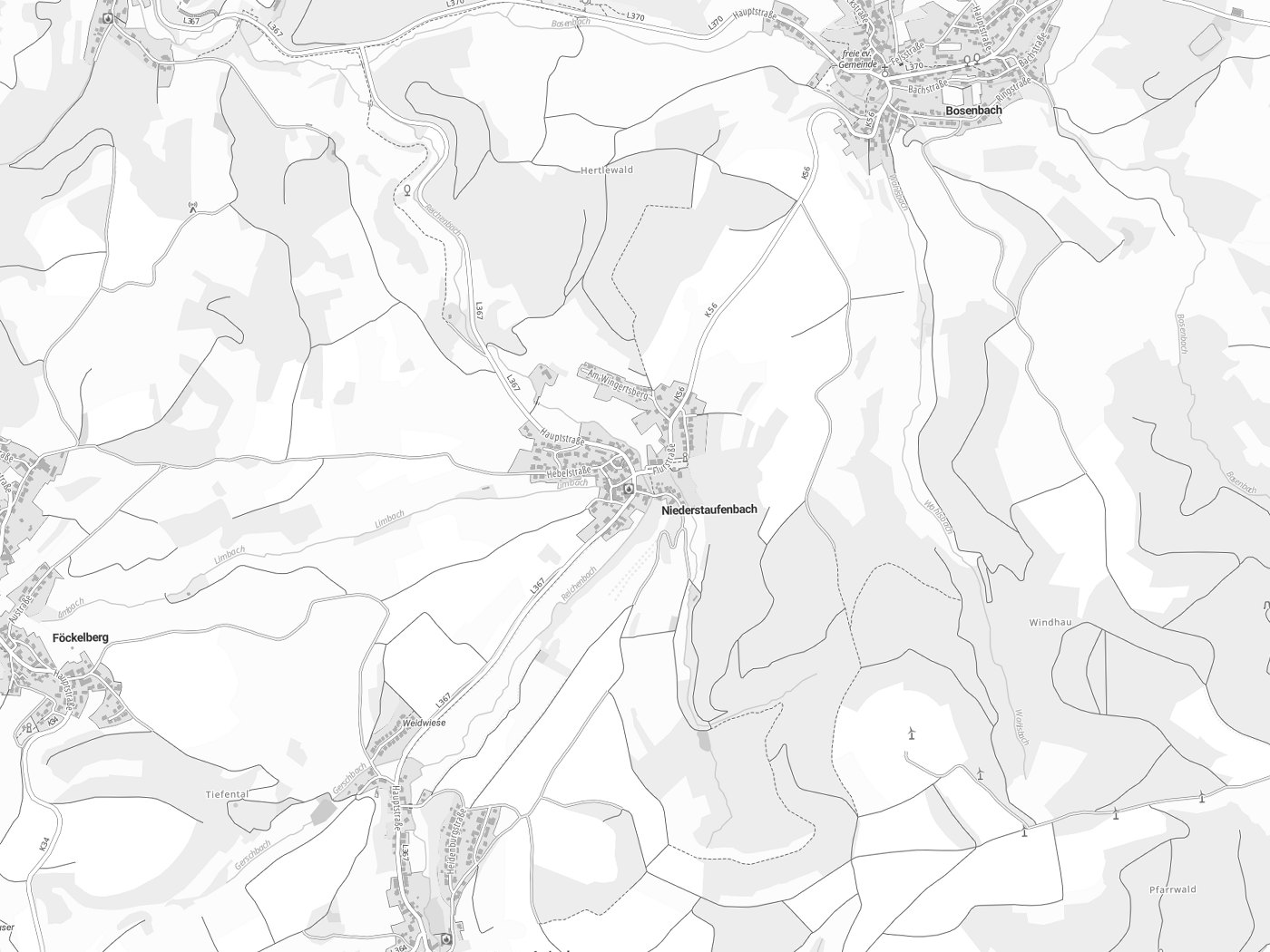 Kartenausschnitt Niederstaufenbach mit Gewässern