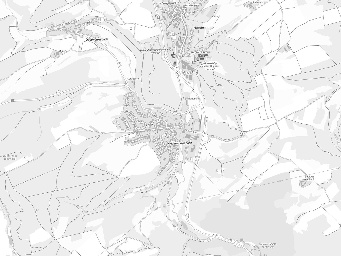 Kartenausschnitt Niederwörresbach mit Gewässern