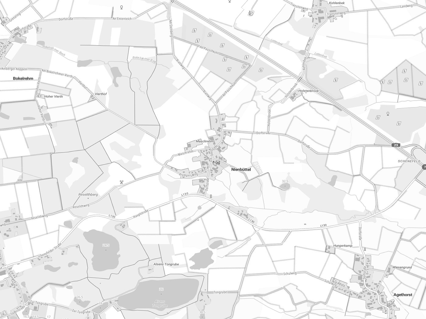 Kartenausschnitt Nienbüttel mit Gewässern