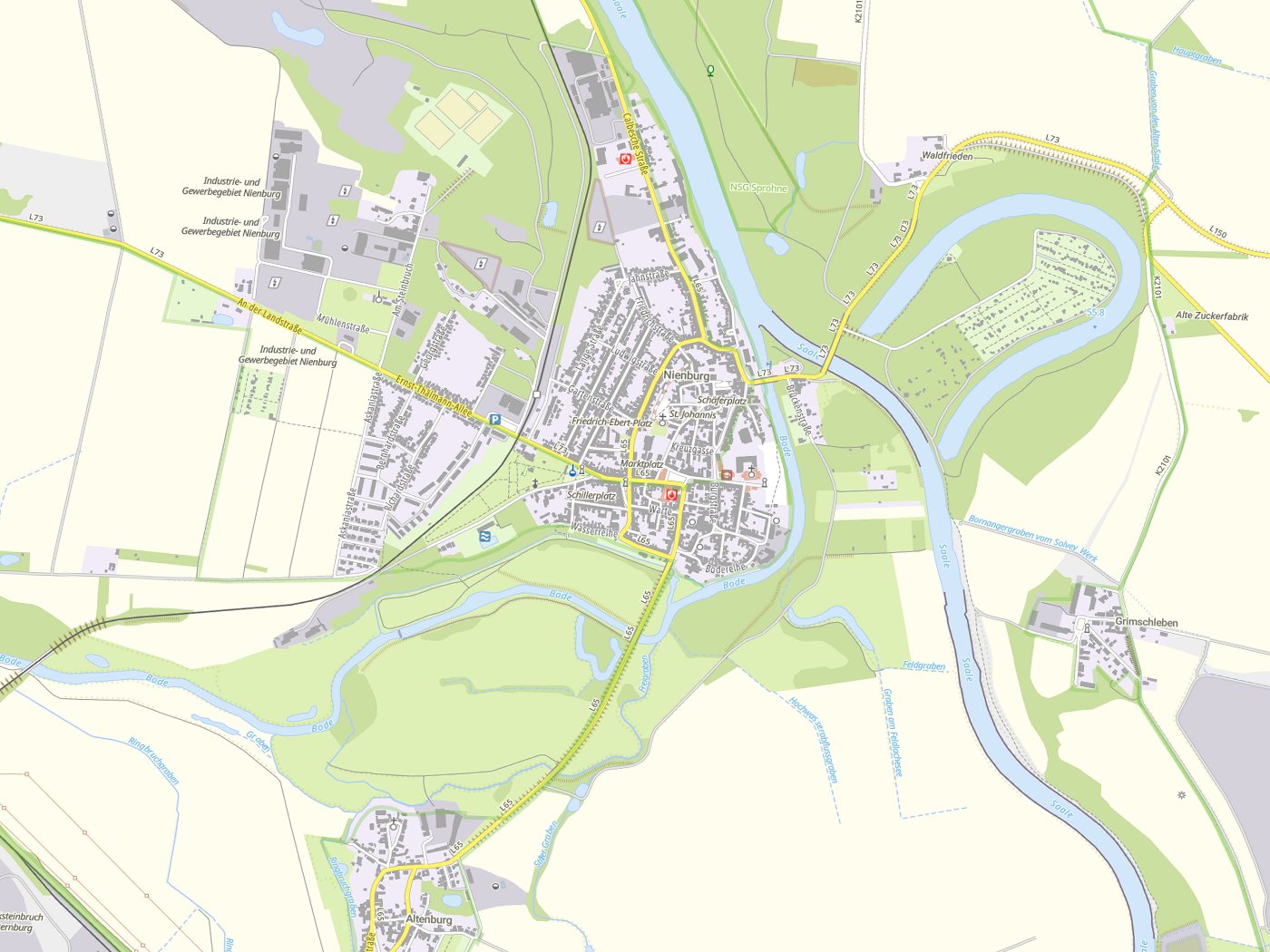 Kartenausschnitt Nienburg (Saale) mit Gewässern