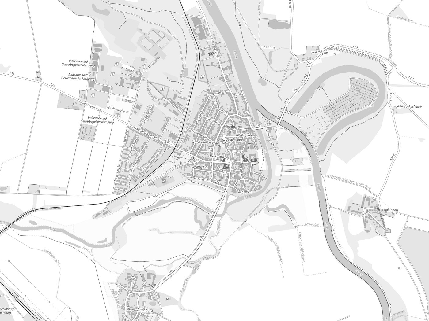 Kartenausschnitt Nienburg (Saale) mit Gewässern
