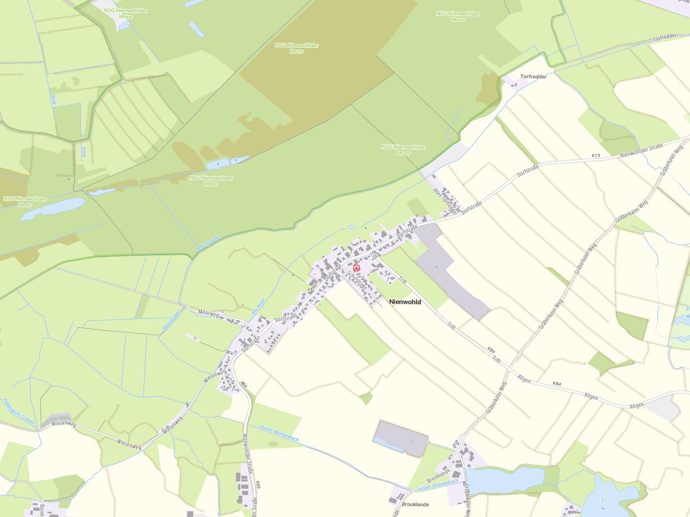 Kartenausschnitt Nienwohld mit Gewässern