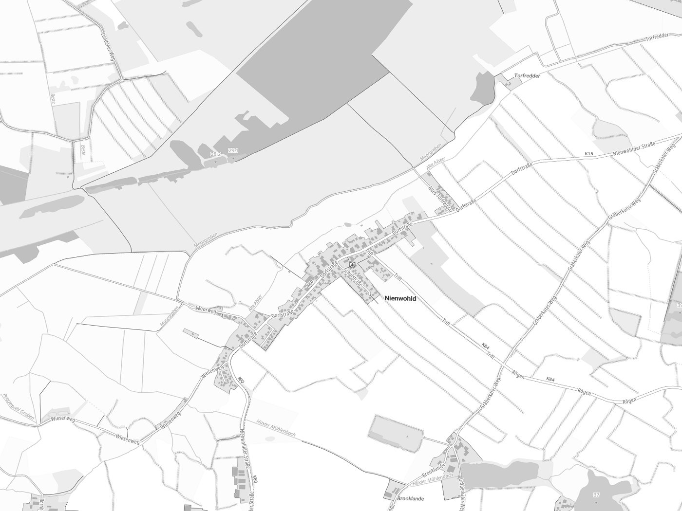 Kartenausschnitt Nienwohld mit Gewässern