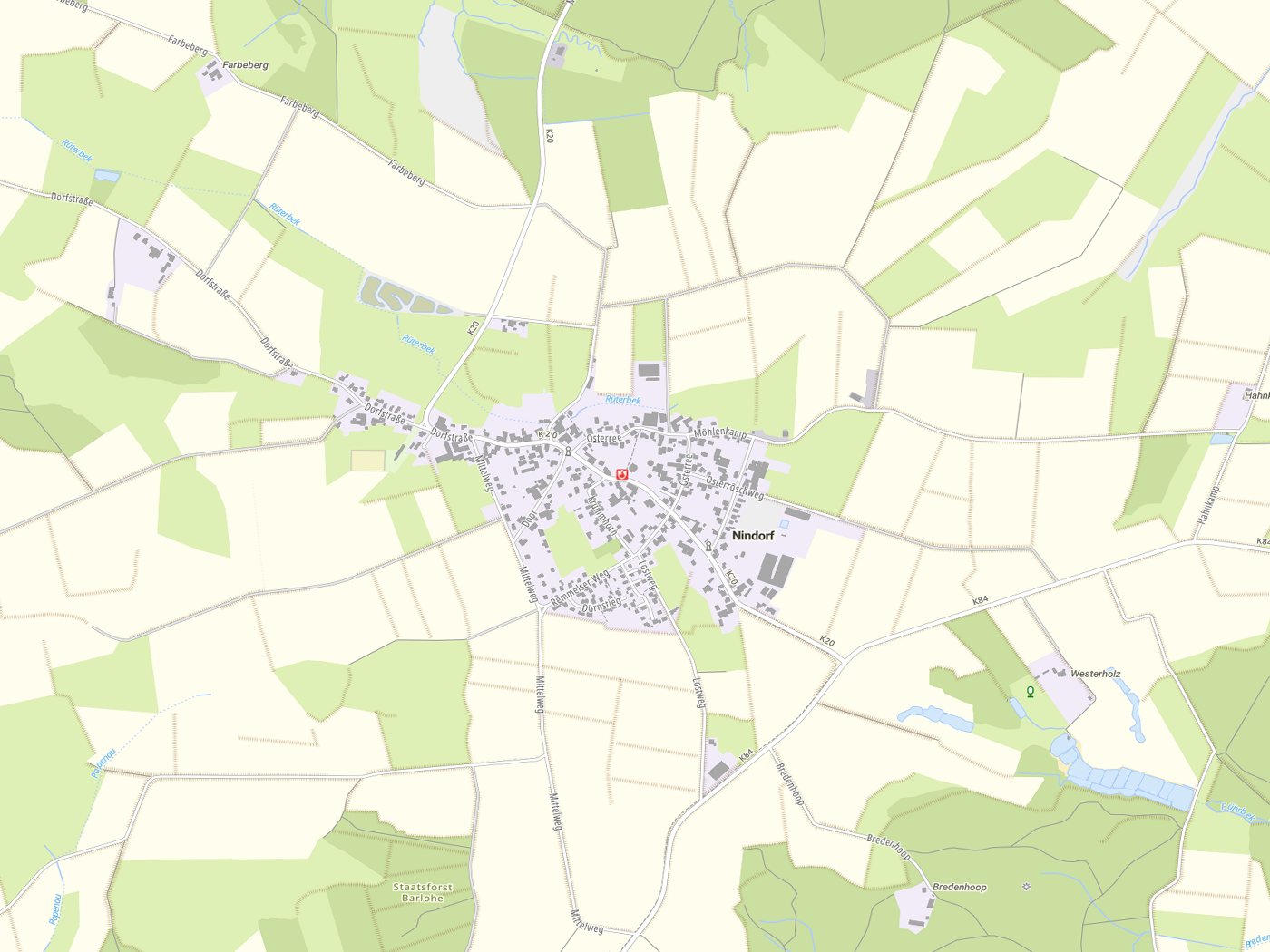Kartenausschnitt Nindorf mit Gewässern