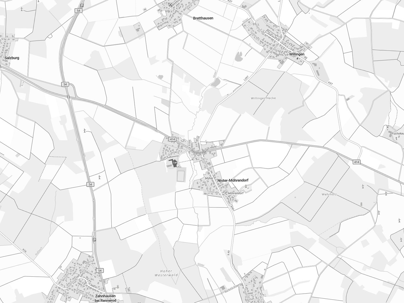 Kartenausschnitt Nister-Möhrendorf mit Gewässern