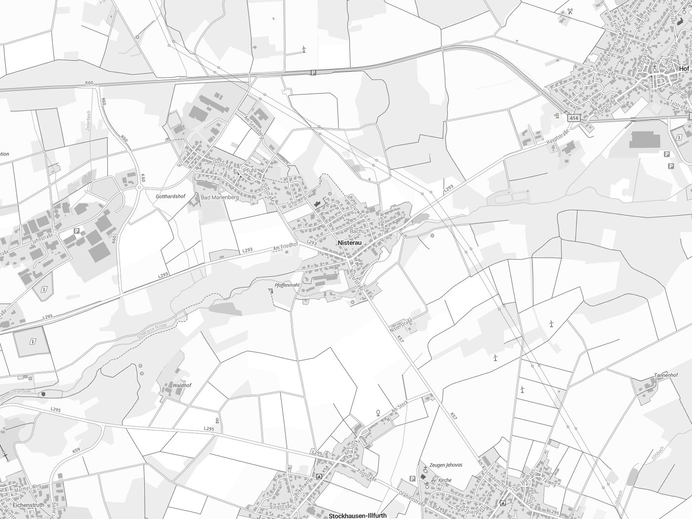 Kartenausschnitt Nisterau mit Gewässern