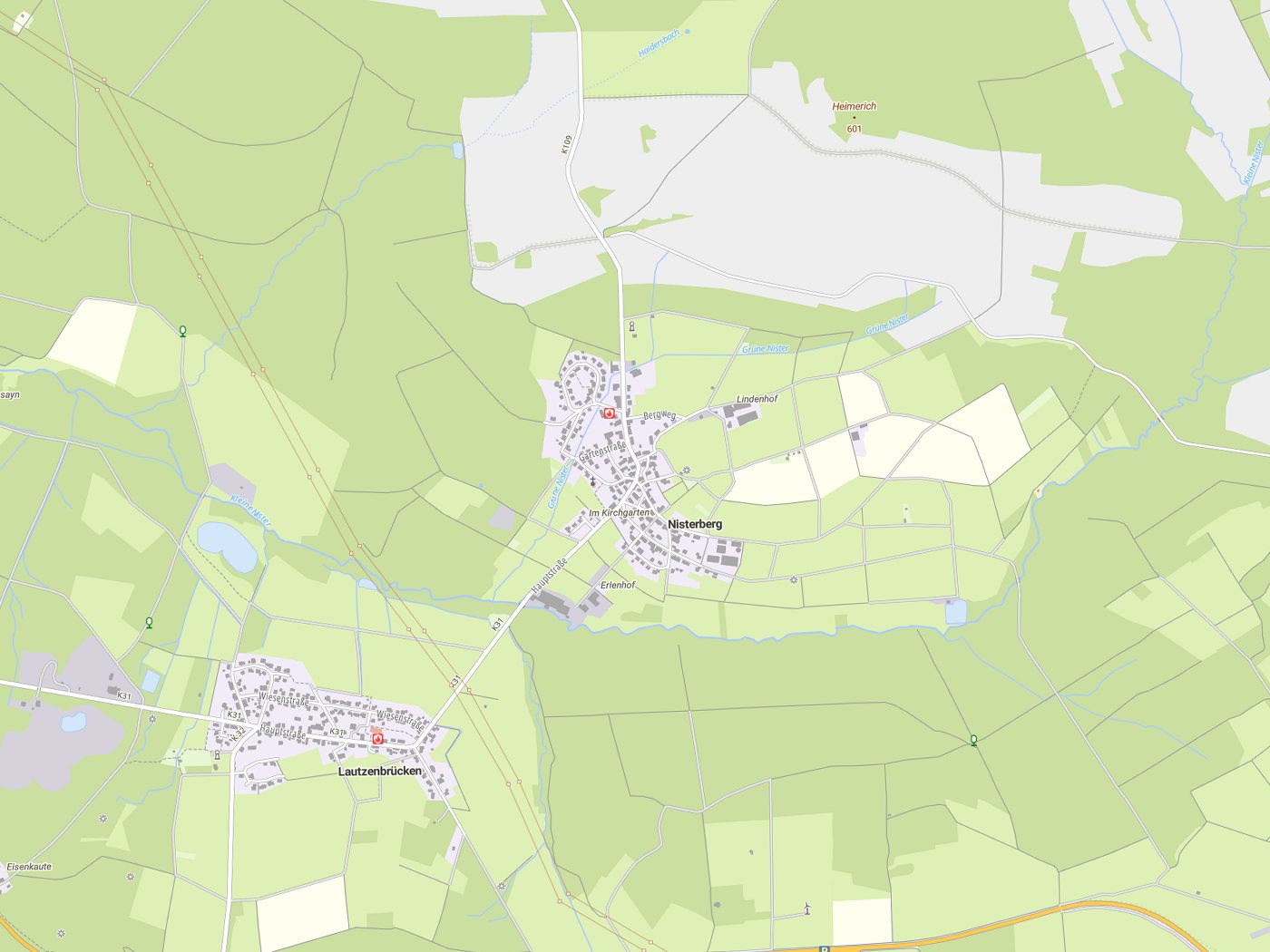 Kartenausschnitt Nisterberg mit Gewässern