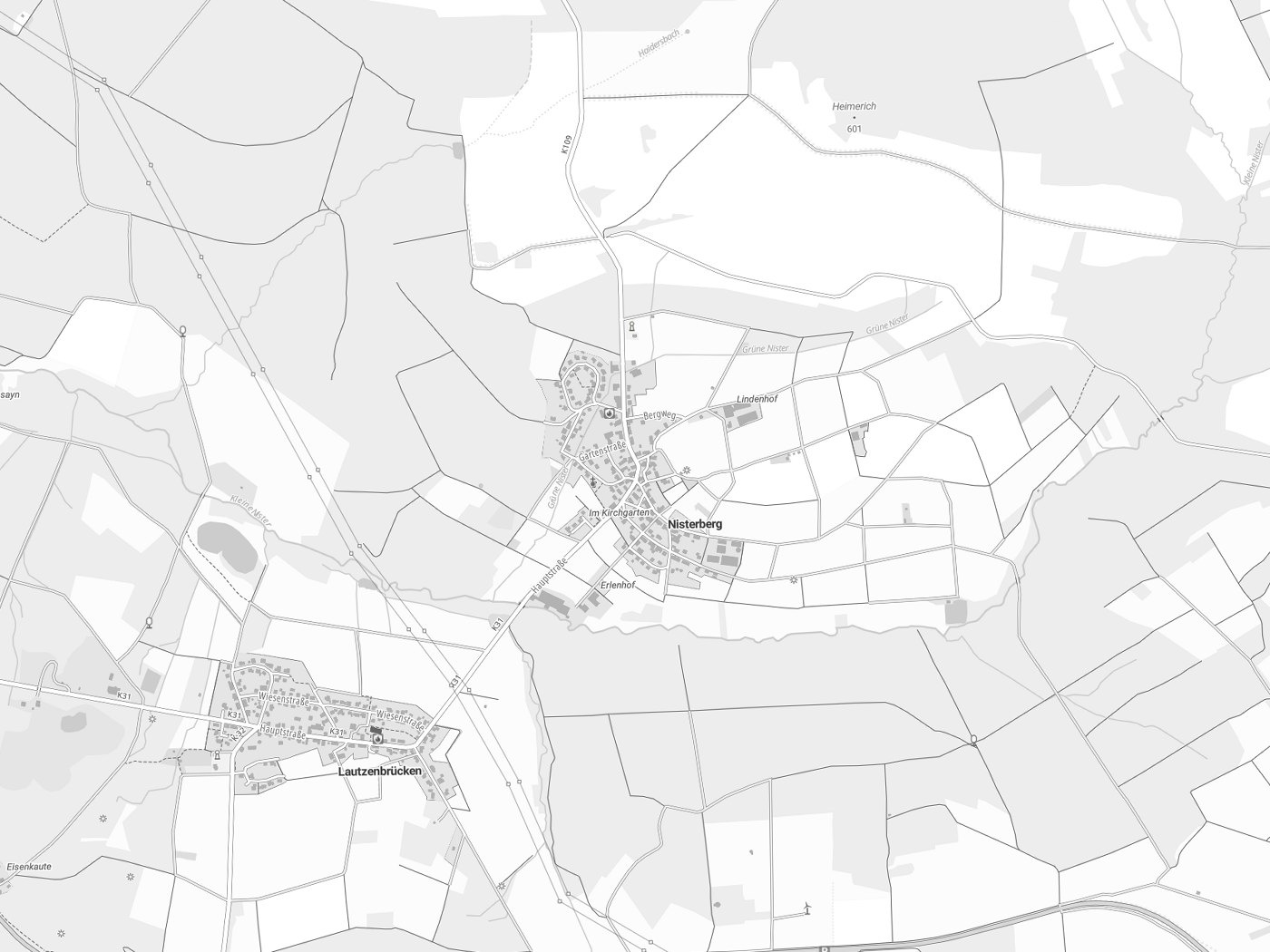 Kartenausschnitt Nisterberg mit Gewässern