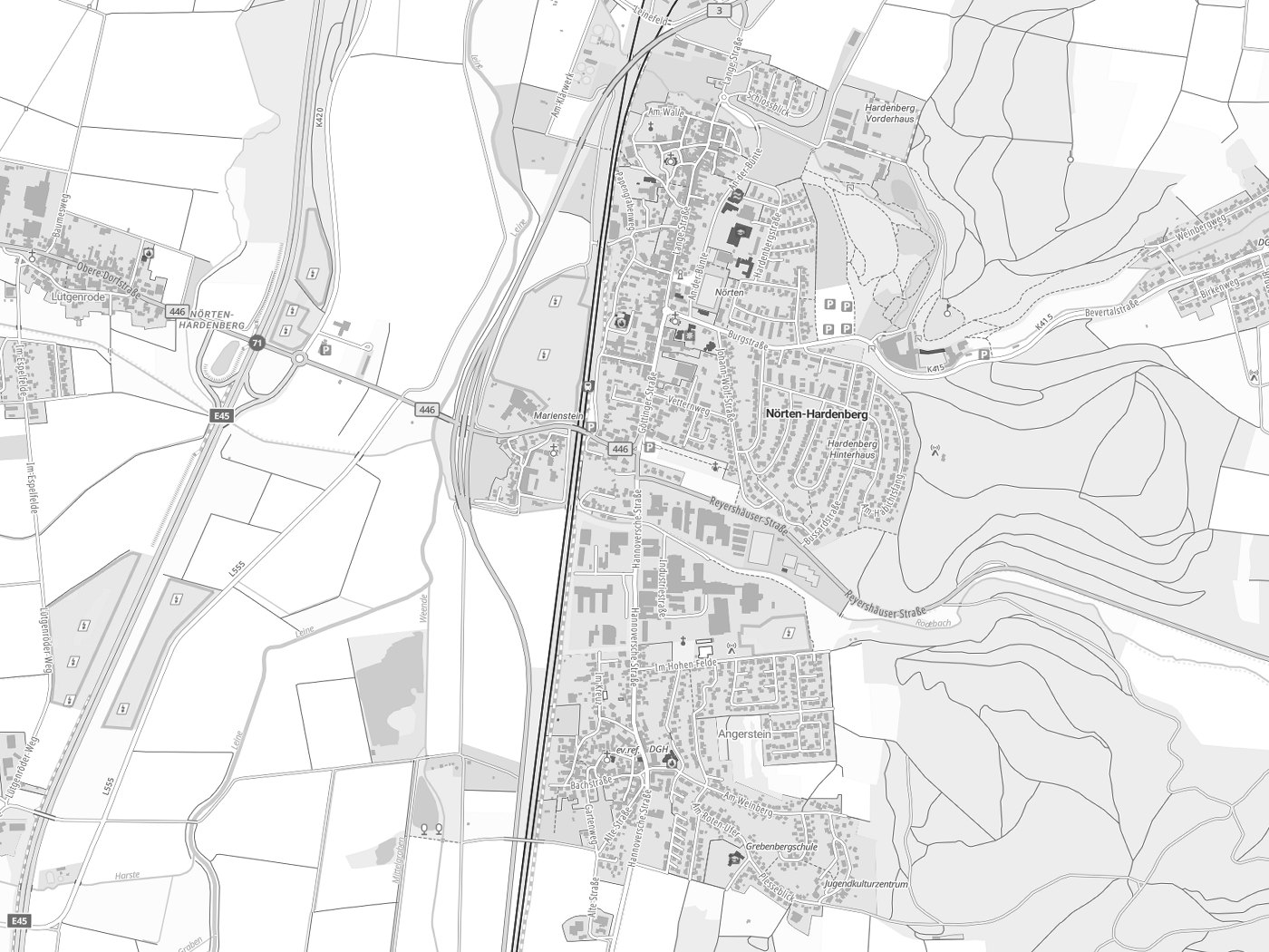 Kartenausschnitt Nörten-Hardenberg mit Gewässern