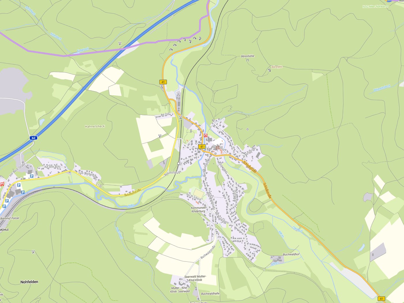 Kartenausschnitt Nohfelden mit Gewässern