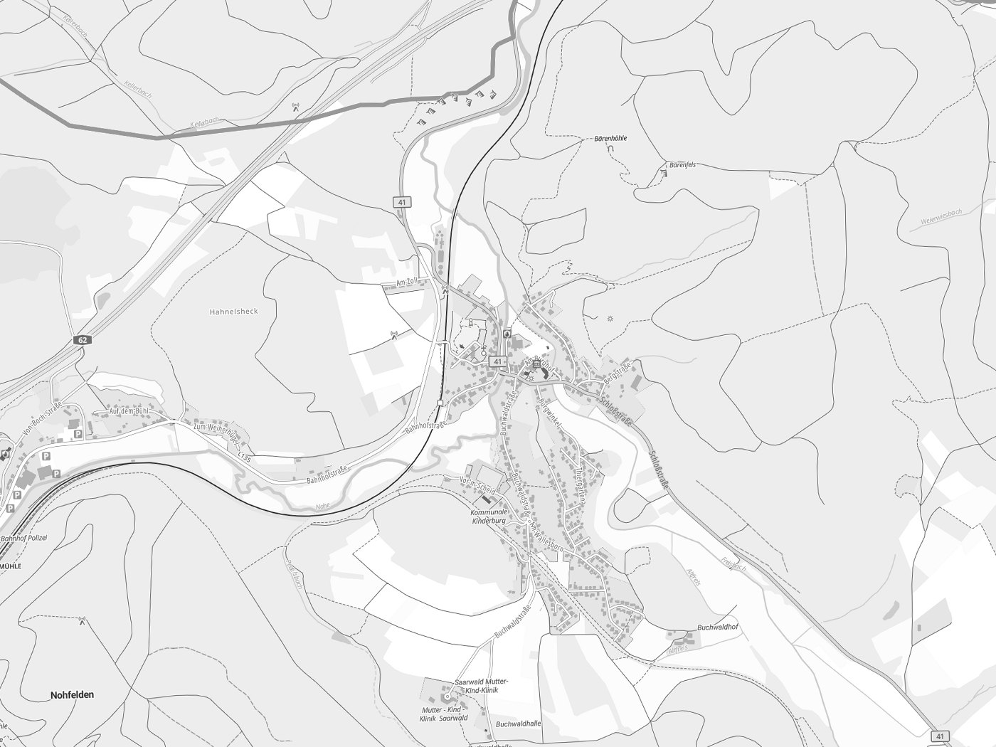 Kartenausschnitt Nohfelden mit Gewässern