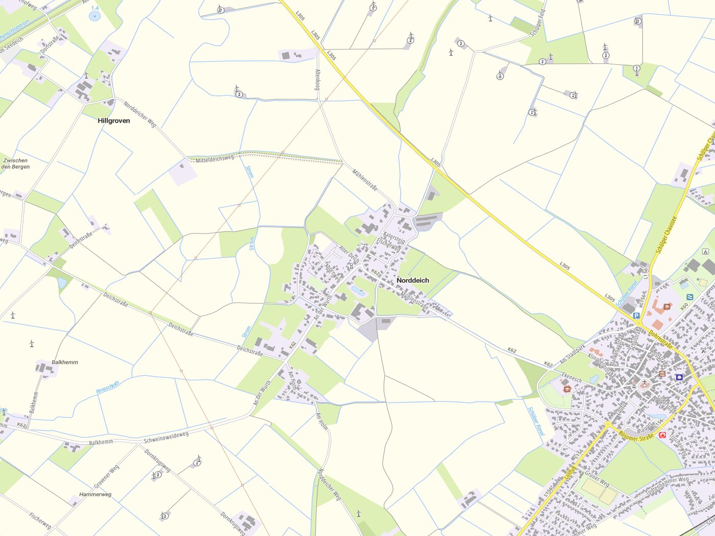 Kartenausschnitt Norddeich mit Gewässern