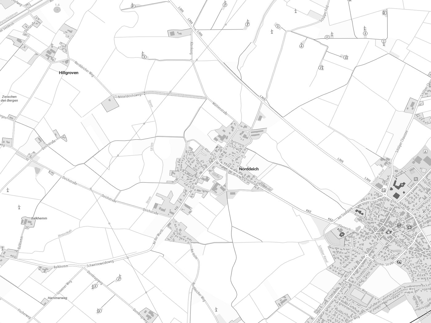 Kartenausschnitt Norddeich mit Gewässern