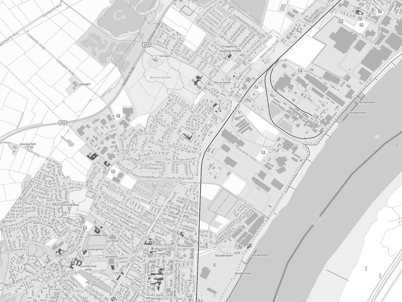 Kartenausschnitt Nordenham mit Gewässern