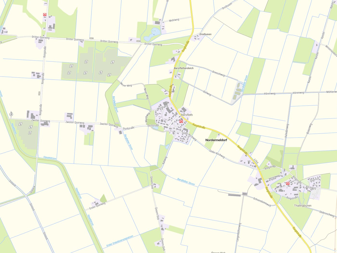 Kartenausschnitt Nordermeldorf mit Gewässern