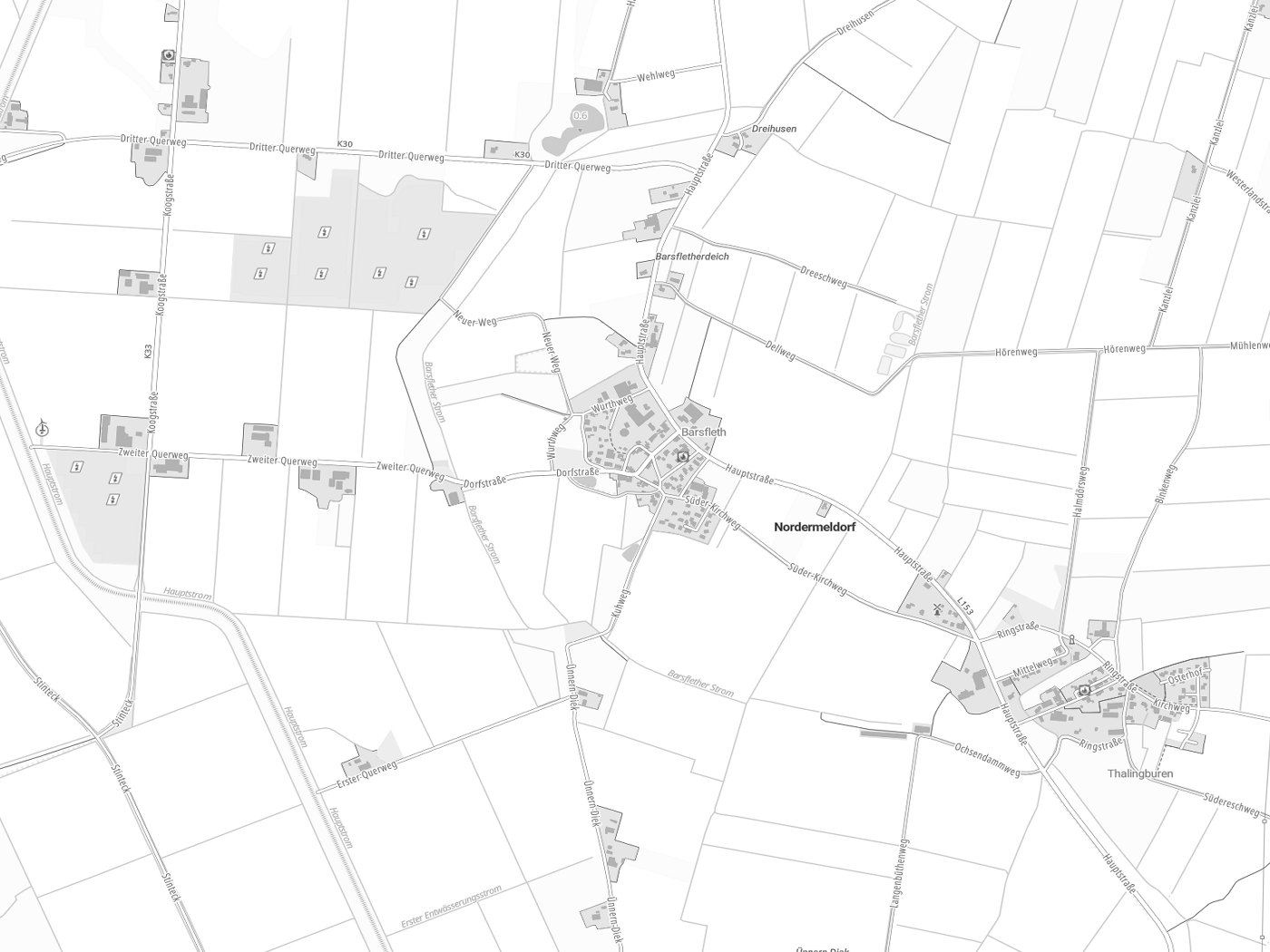 Kartenausschnitt Nordermeldorf mit Gewässern