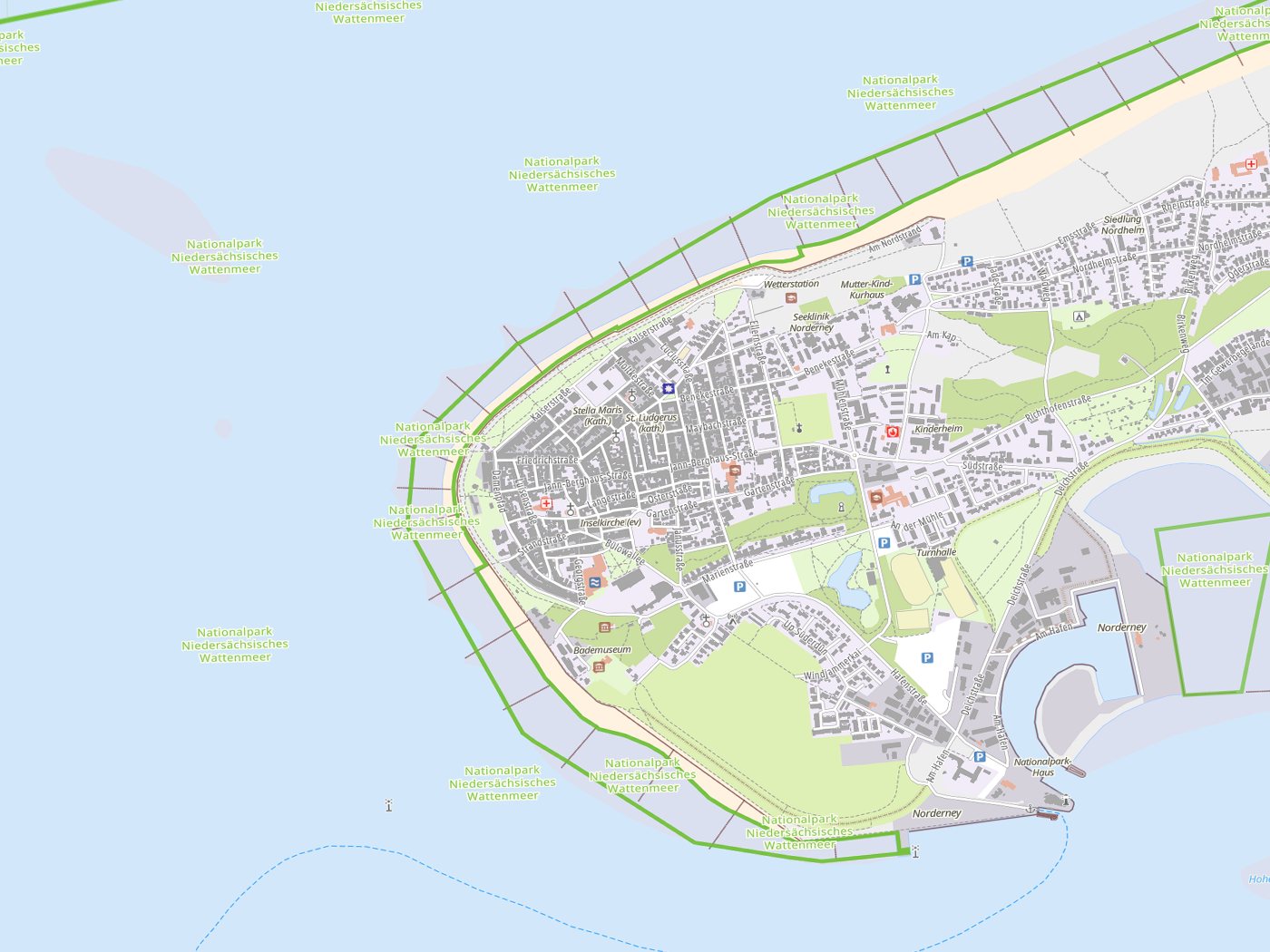 Kartenausschnitt Norderney mit Gewässern