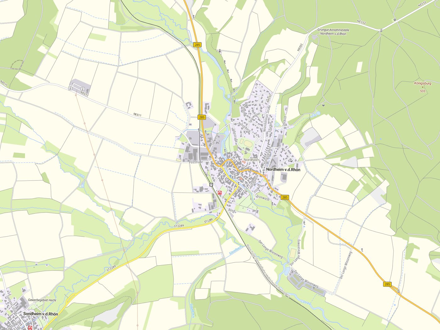 Kartenausschnitt Nordheim v.d.Rhön mit Gewässern