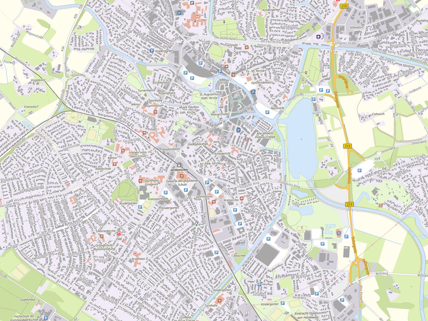 Kartenausschnitt Nordhorn mit Gewässern