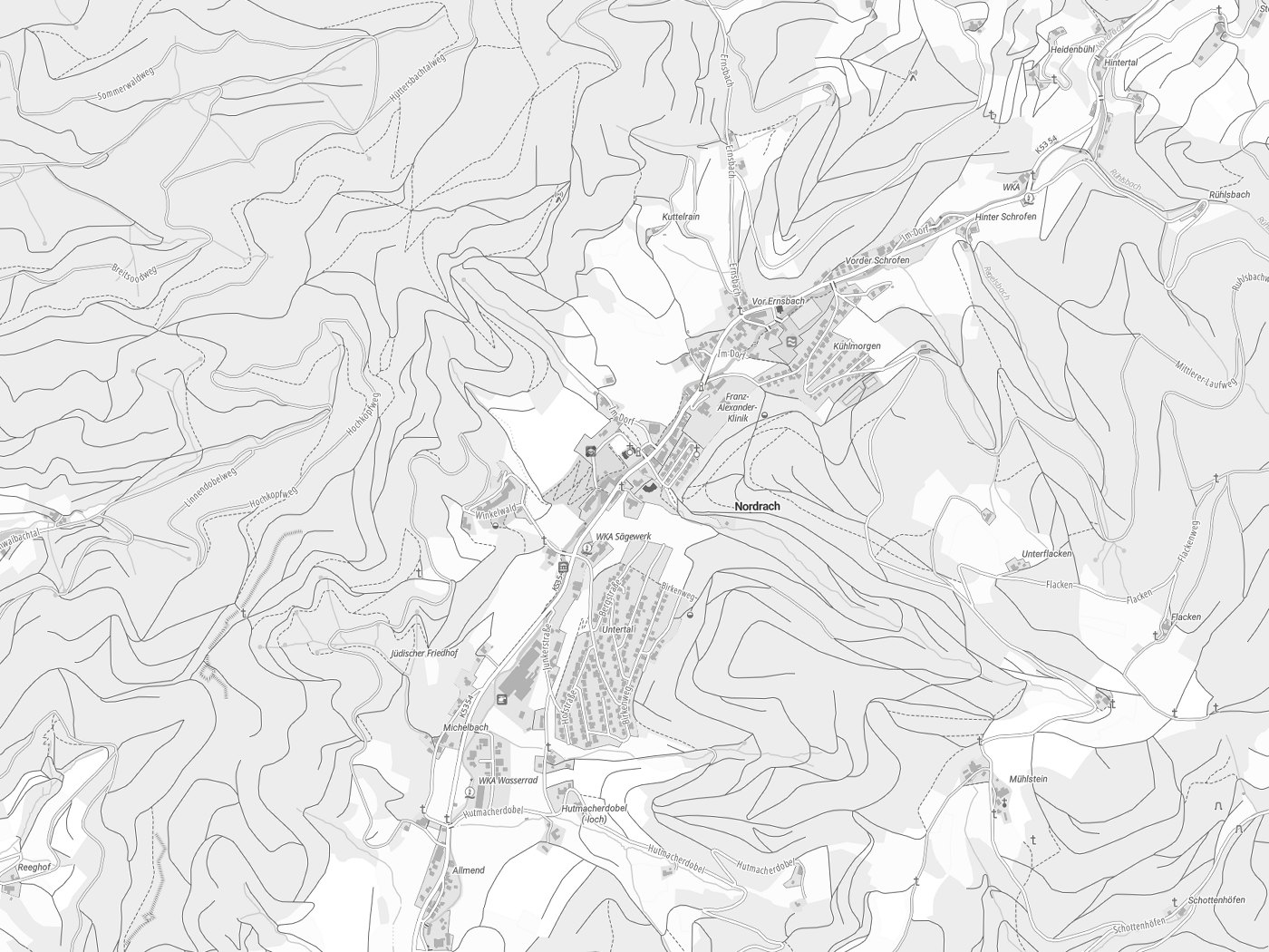 Kartenausschnitt Nordrach mit Gewässern