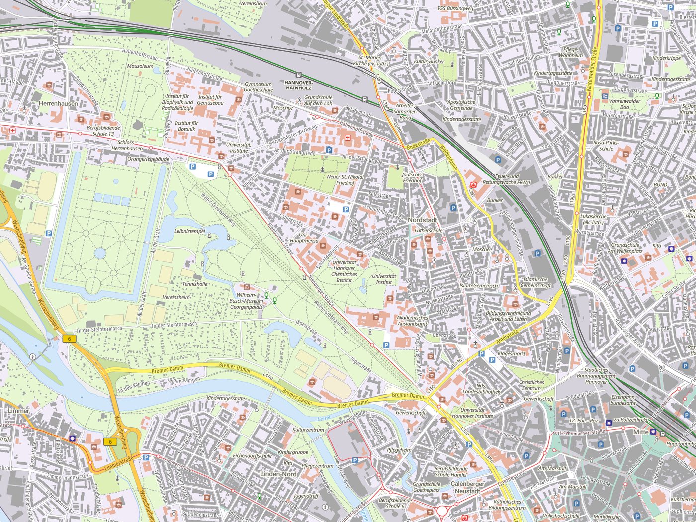 Kartenausschnitt Nordstadt mit Gewässern