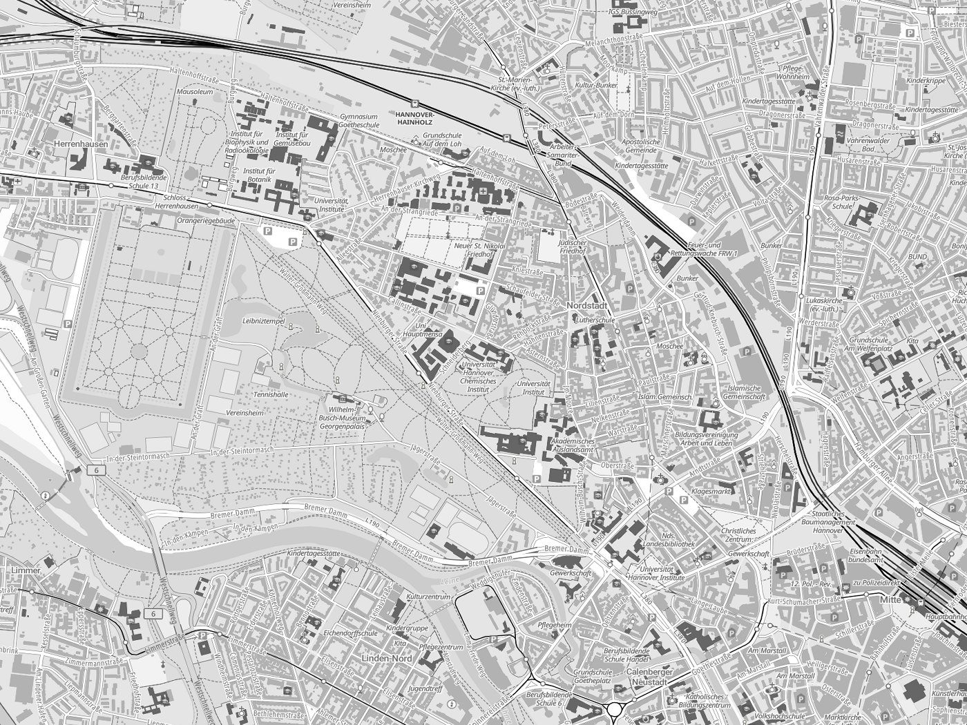Kartenausschnitt Nordstadt mit Gewässern