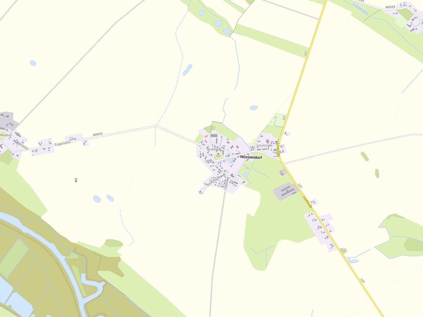 Kartenausschnitt Nossendorf mit Gewässern