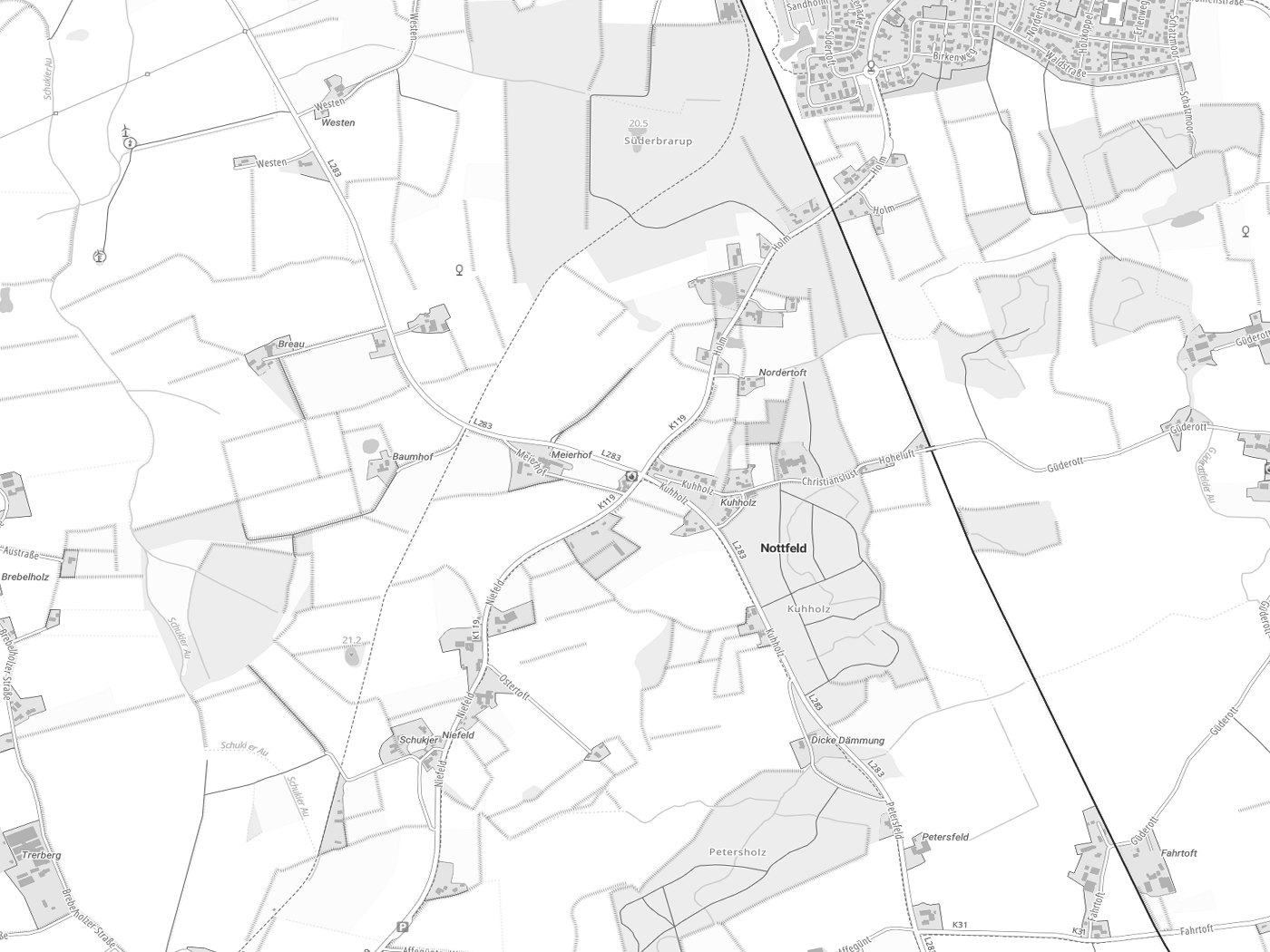 Kartenausschnitt Nottfeld mit Gewässern