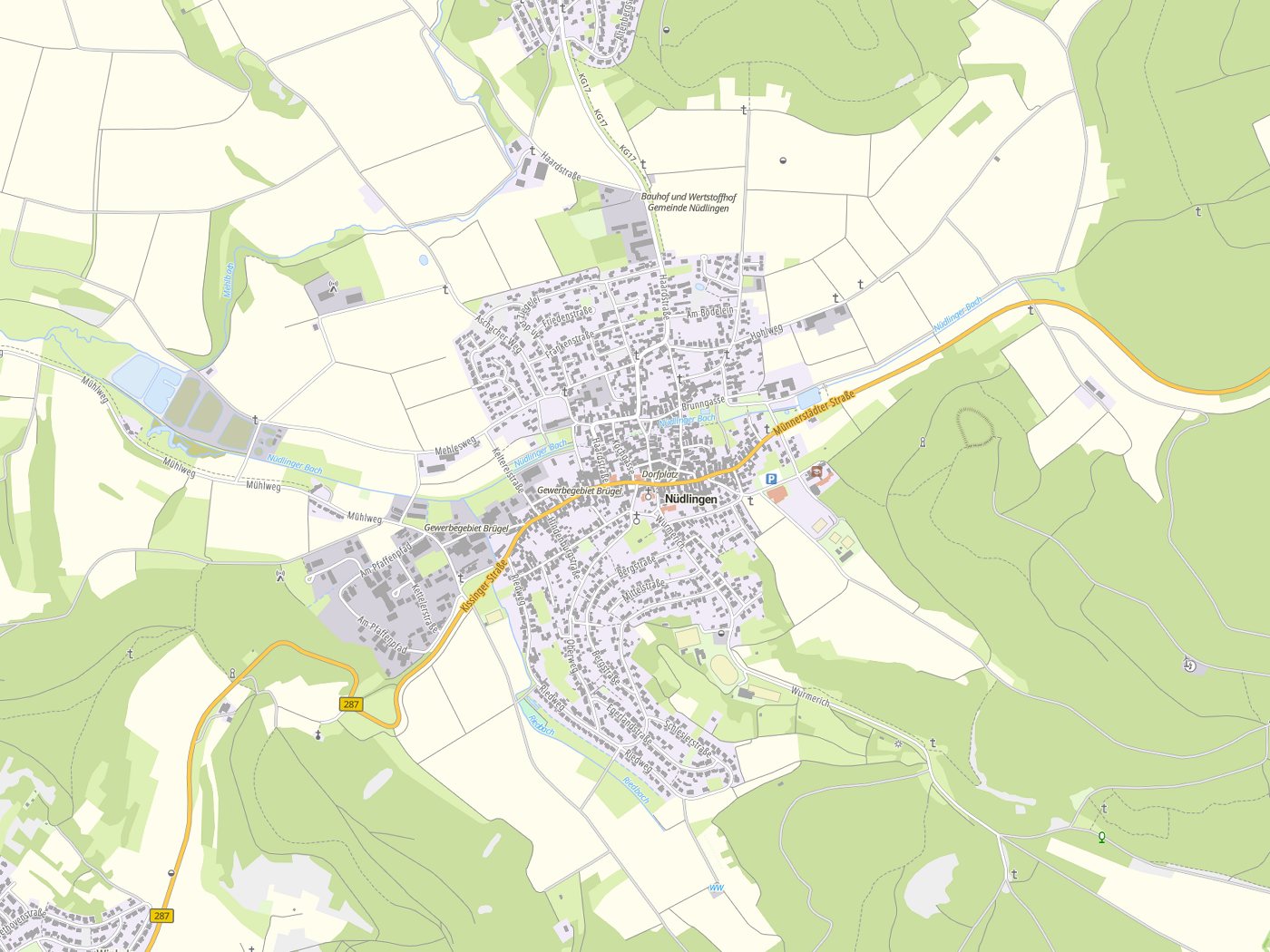Kartenausschnitt Nüdlingen mit Gewässern