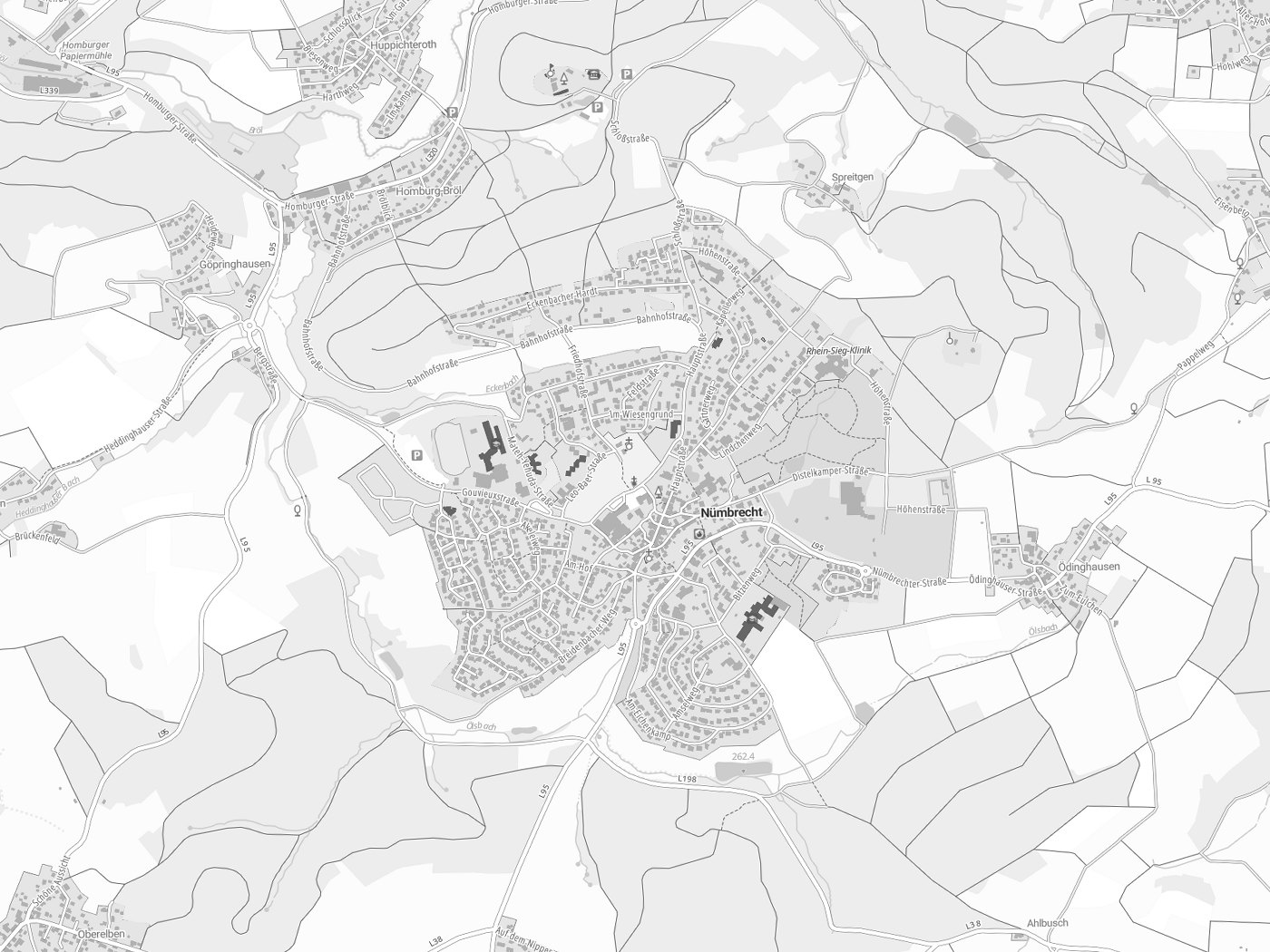 Kartenausschnitt Nümbrecht mit Gewässern