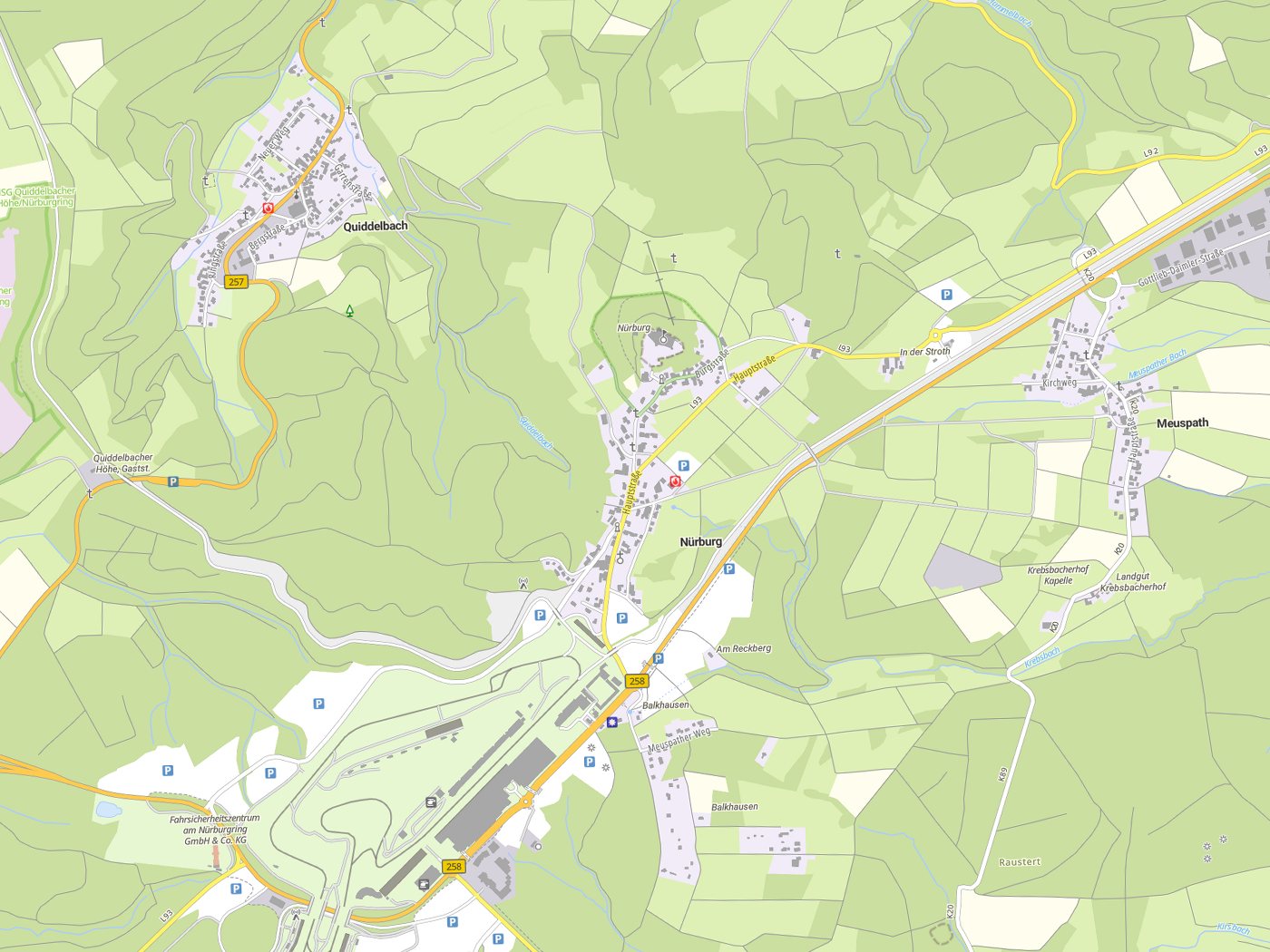 Kartenausschnitt Nürburg mit Gewässern