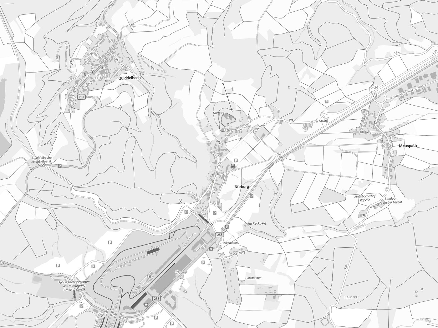 Kartenausschnitt Nürburg mit Gewässern