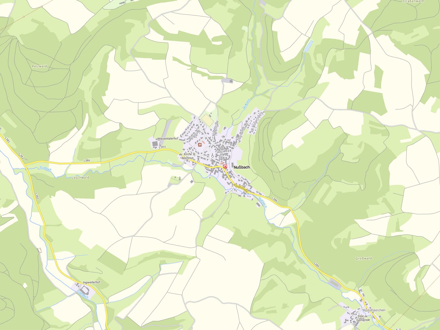 Kartenausschnitt Nußbach mit Gewässern