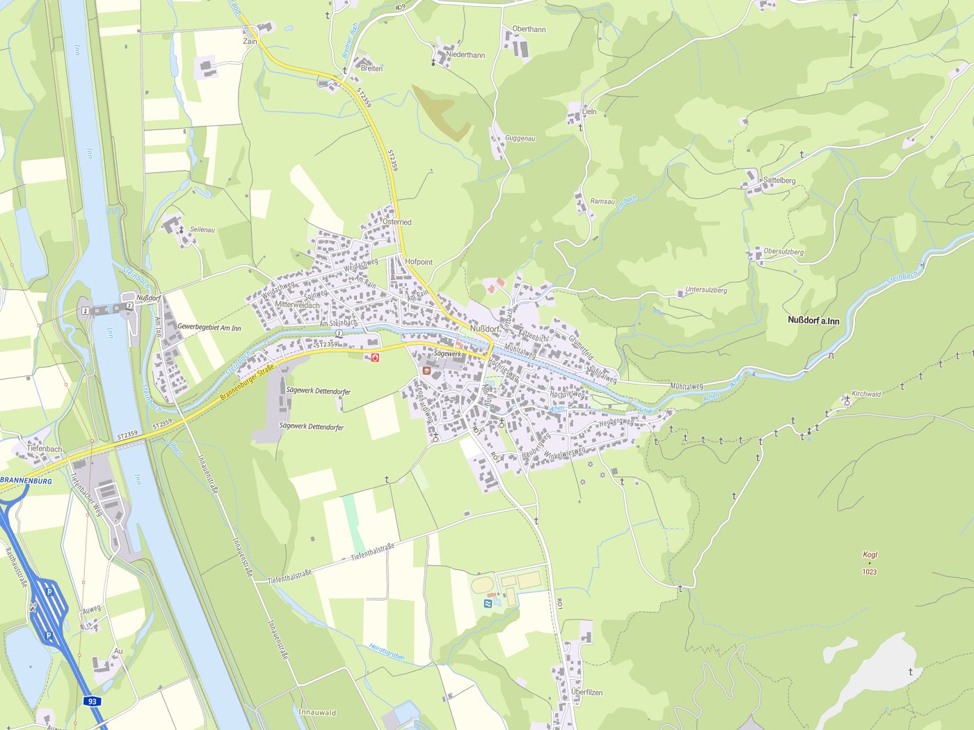 Kartenausschnitt Nußdorf a.Inn mit Gewässern