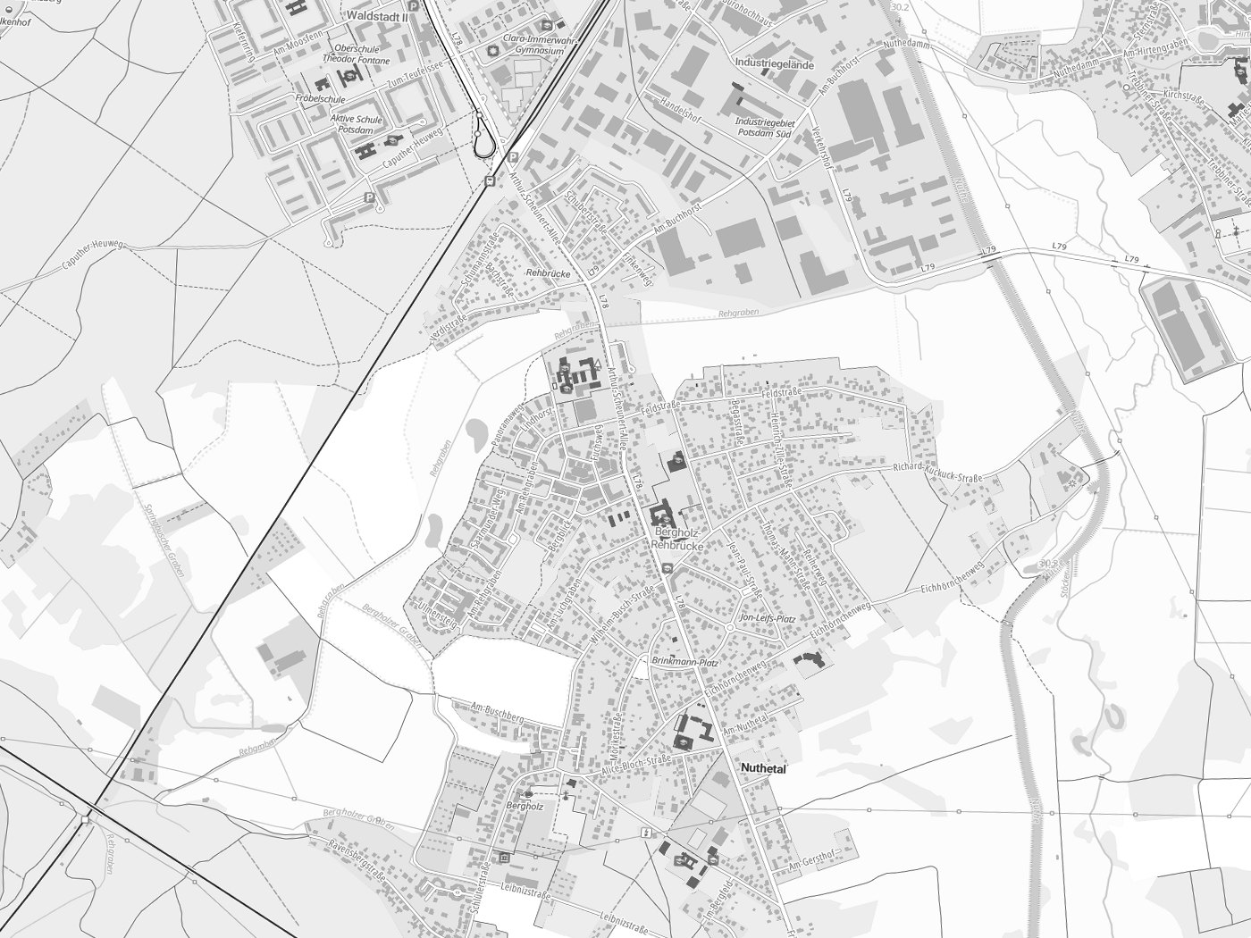 Kartenausschnitt Nuthetal mit Gewässern