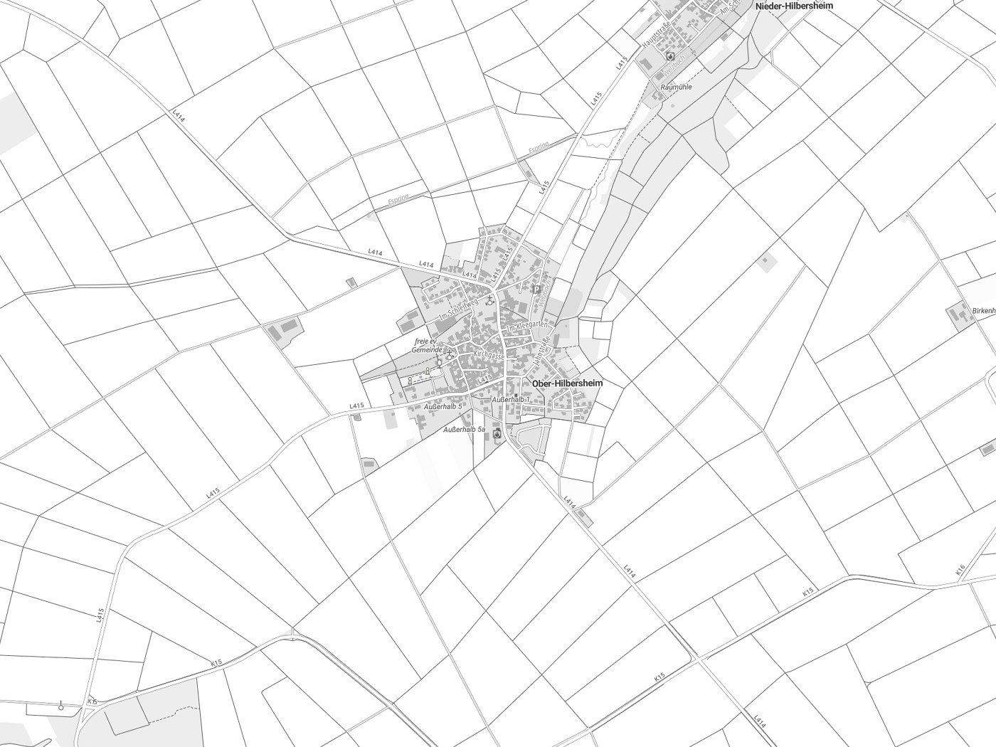 Kartenausschnitt Ober-Hilbersheim mit Gewässern