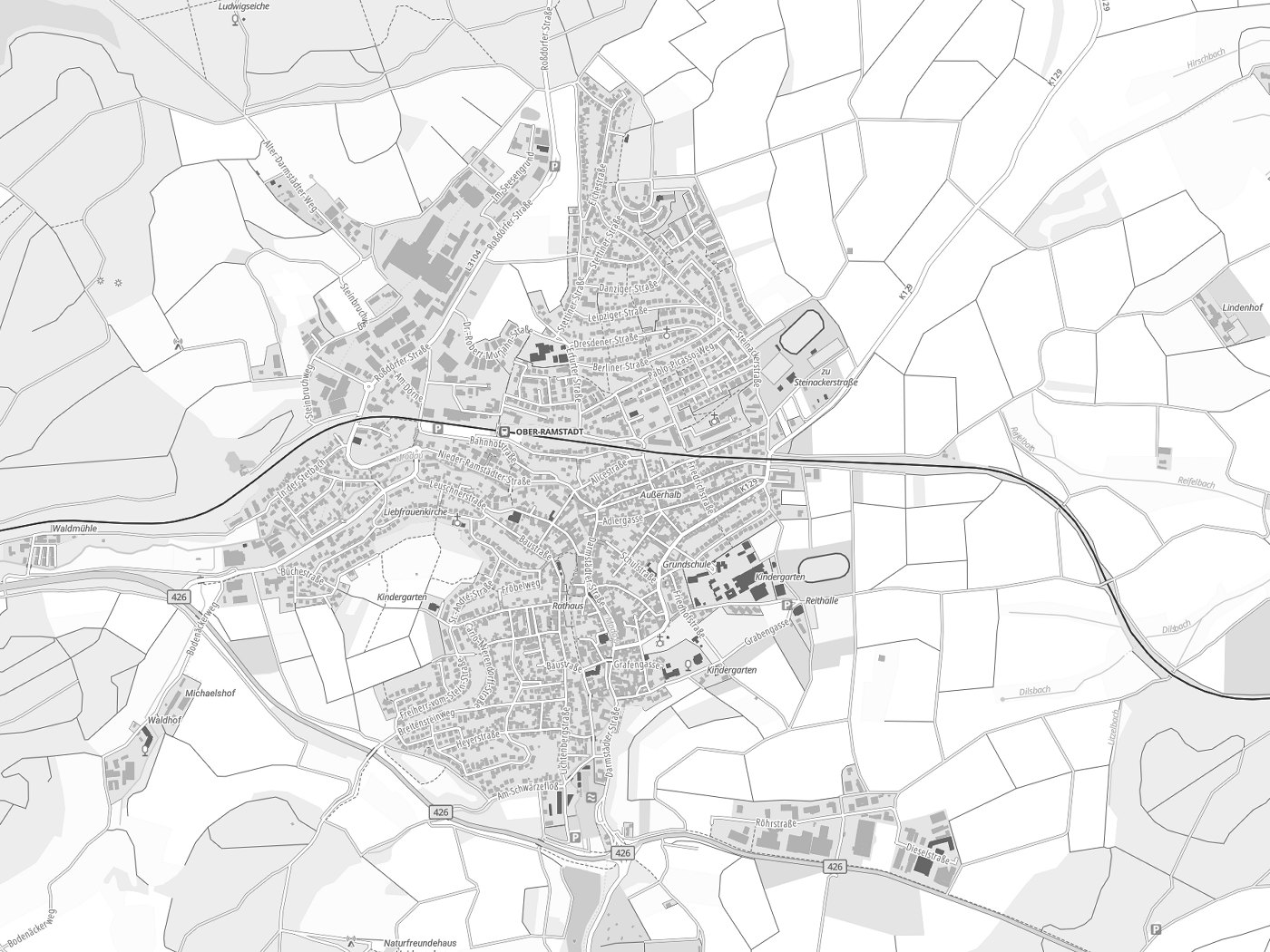 Kartenausschnitt Ober-Ramstadt mit Gewässern