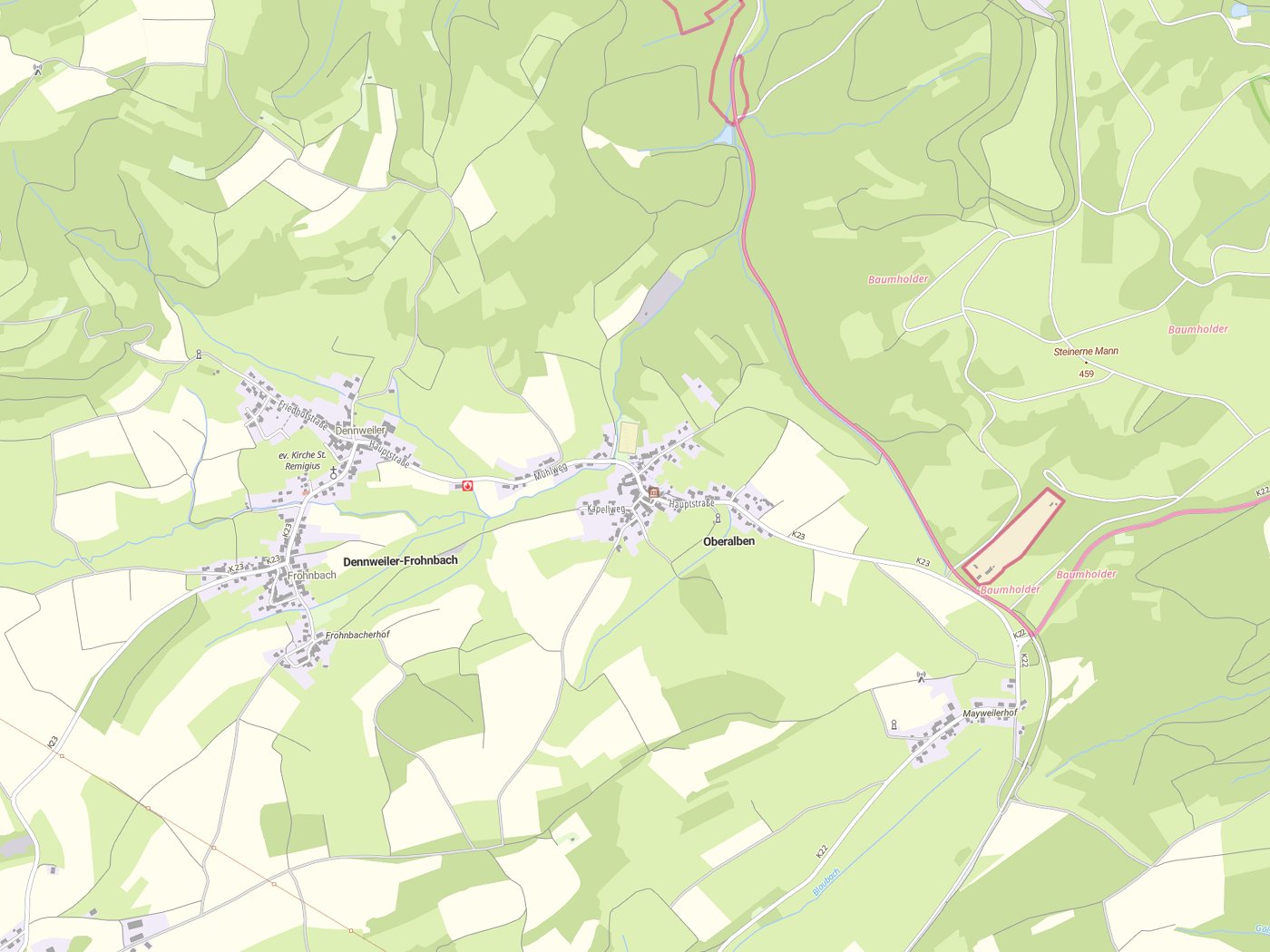 Kartenausschnitt Oberalben mit Gewässern