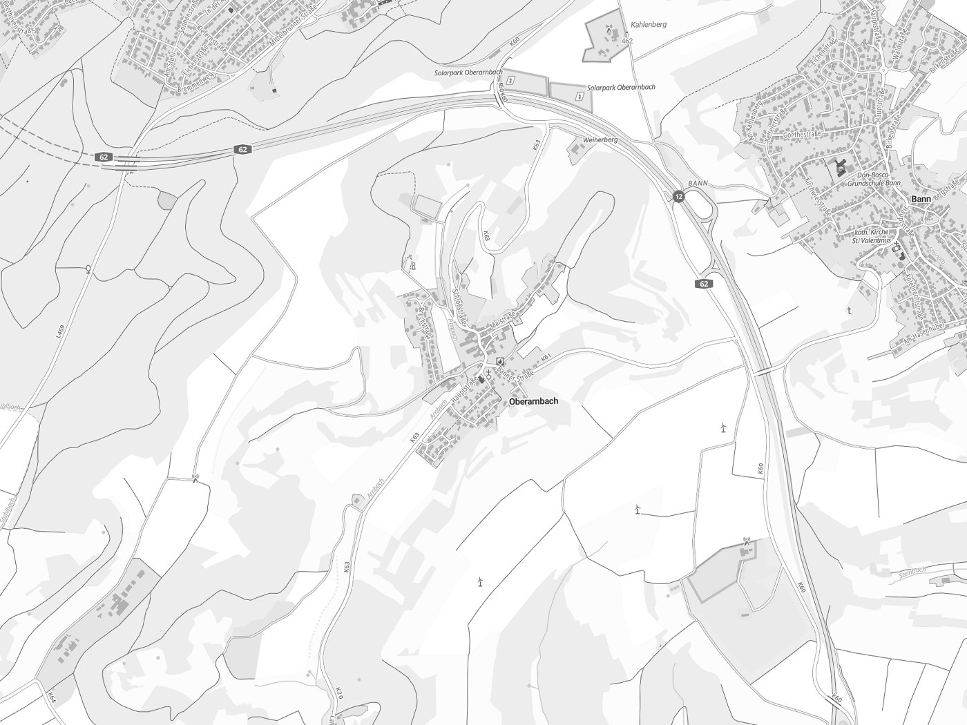 Kartenausschnitt Oberarnbach mit Gewässern