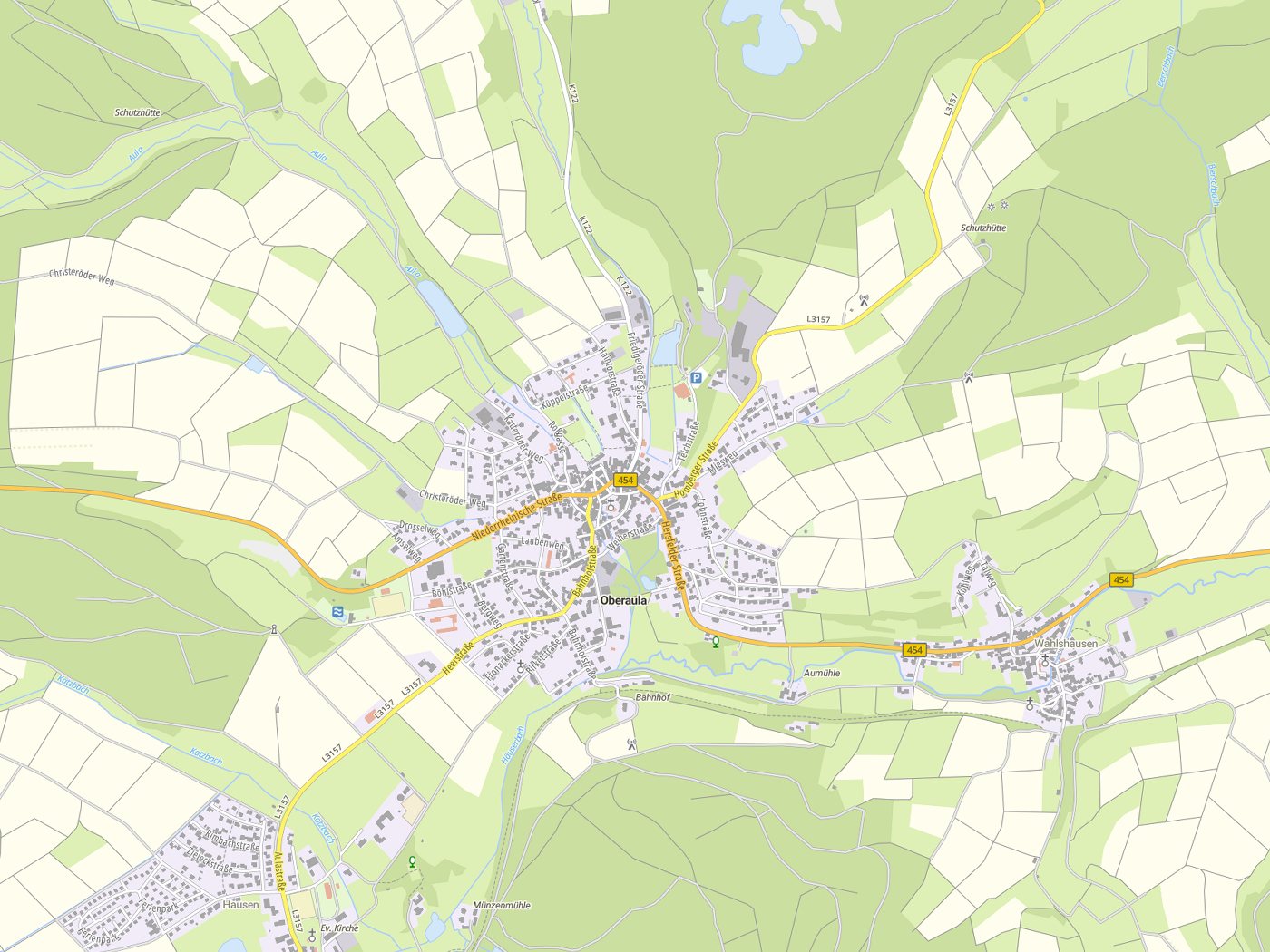 Kartenausschnitt Oberaula mit Gewässern