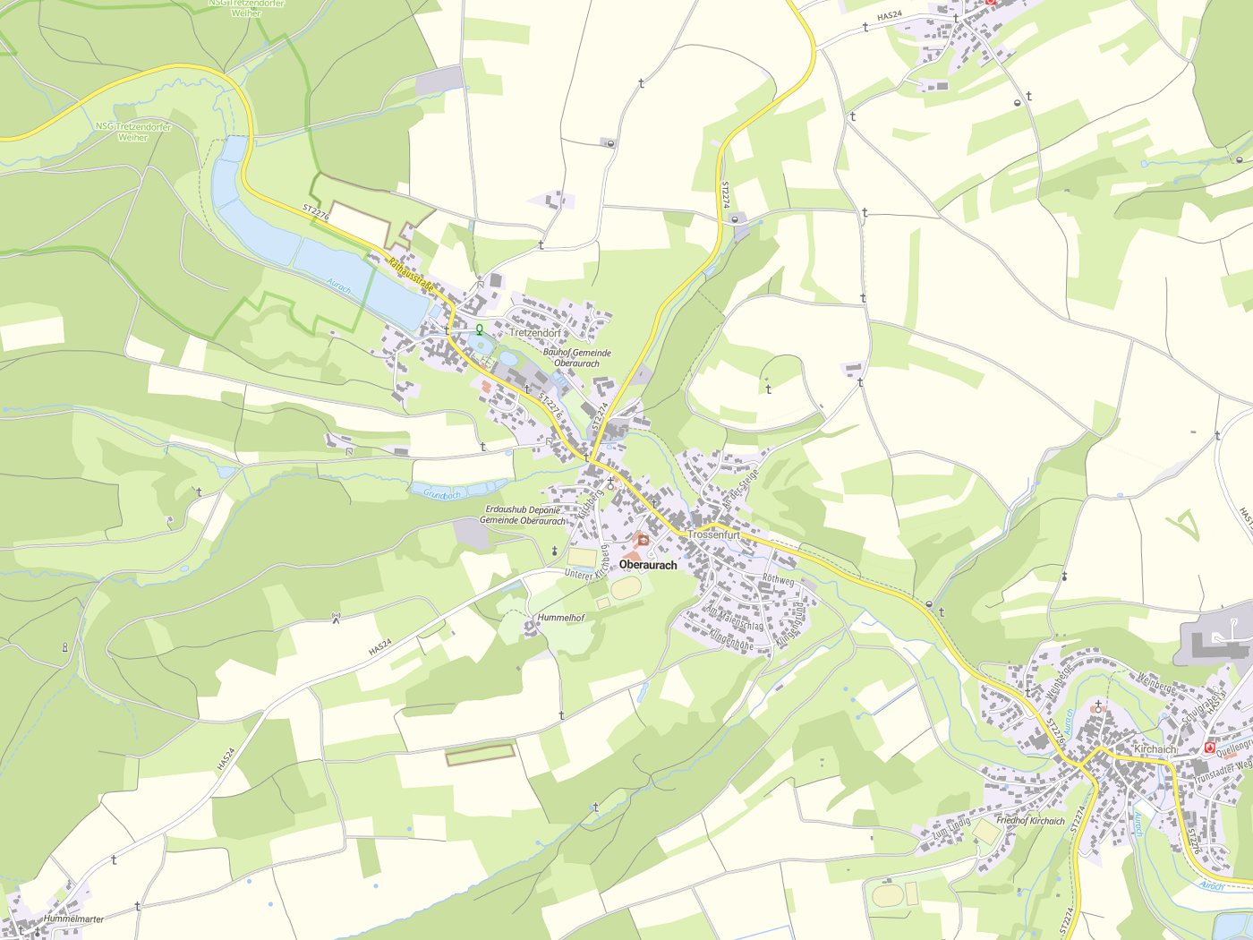 Kartenausschnitt Oberaurach mit Gewässern