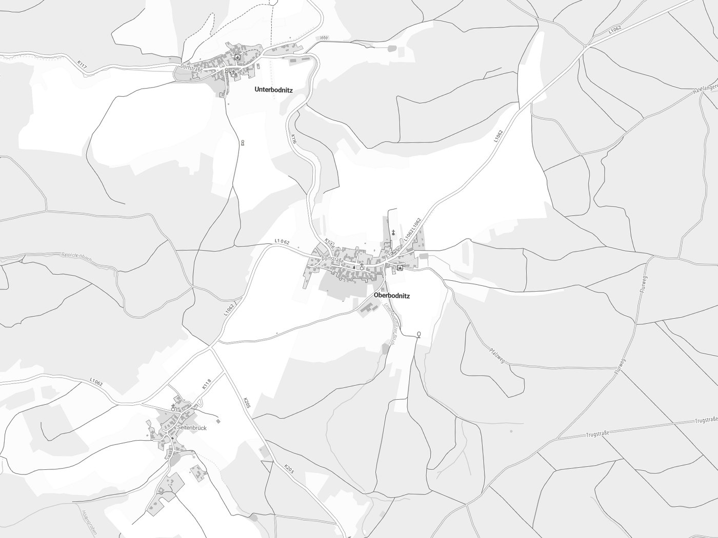 Kartenausschnitt Oberbodnitz mit Gewässern