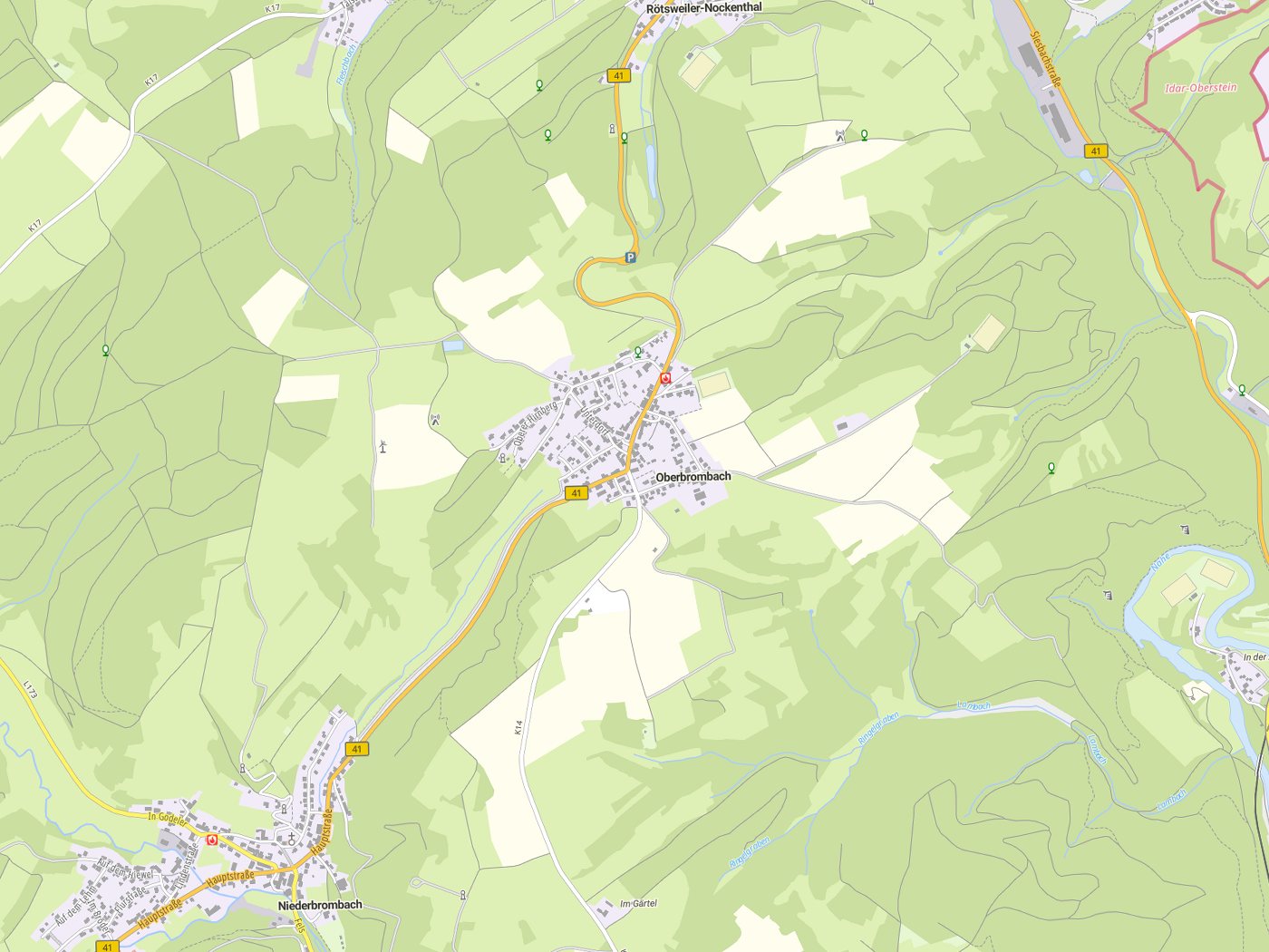 Kartenausschnitt Oberbrombach mit Gewässern