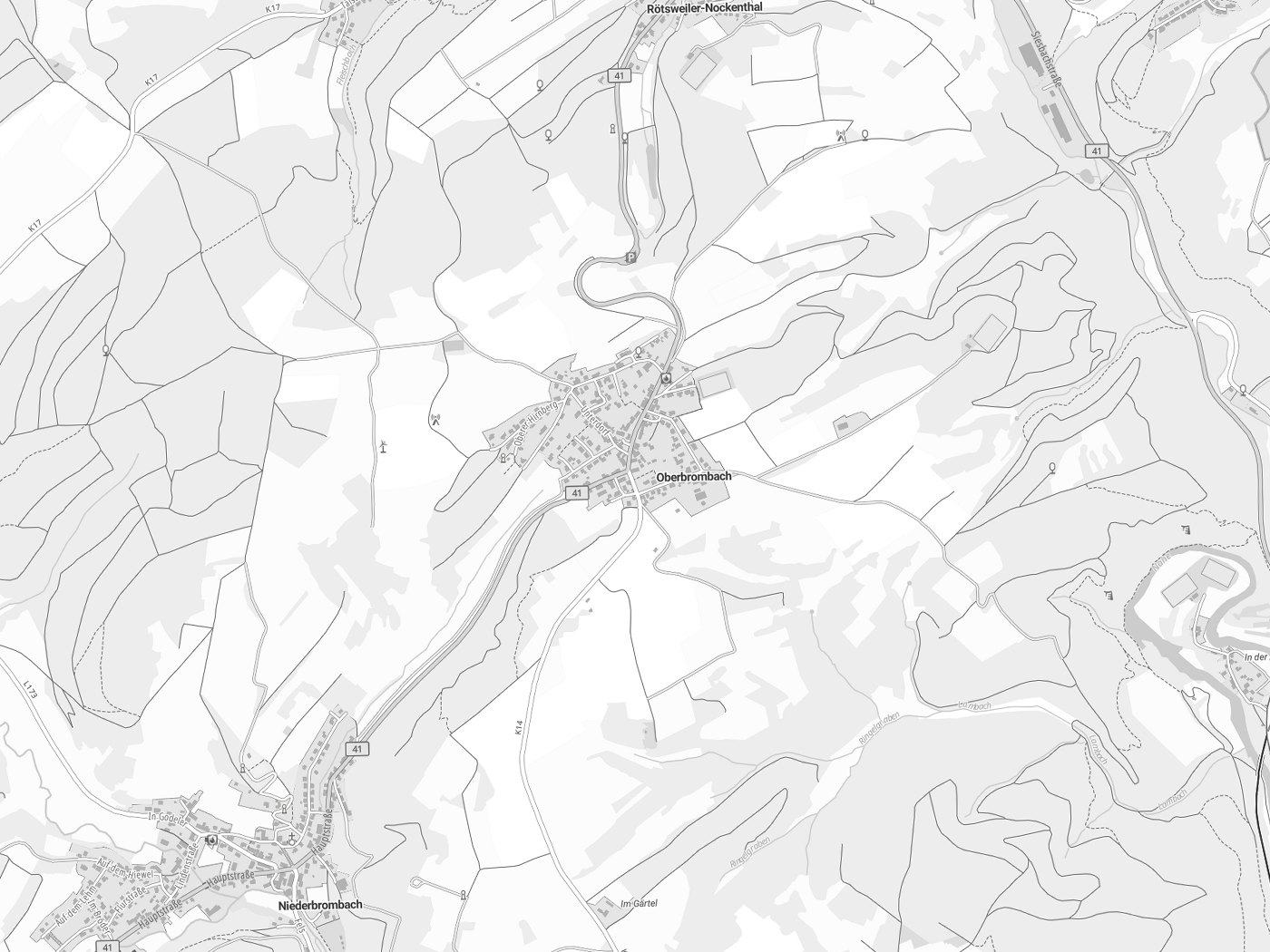 Kartenausschnitt Oberbrombach mit Gewässern